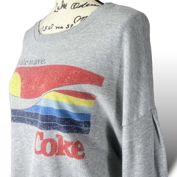 Coca-Cola Sweatshirt Womens Sz M Coke Catch the Wave Graphic Logo LS Crop Top - Picture 5 of 8